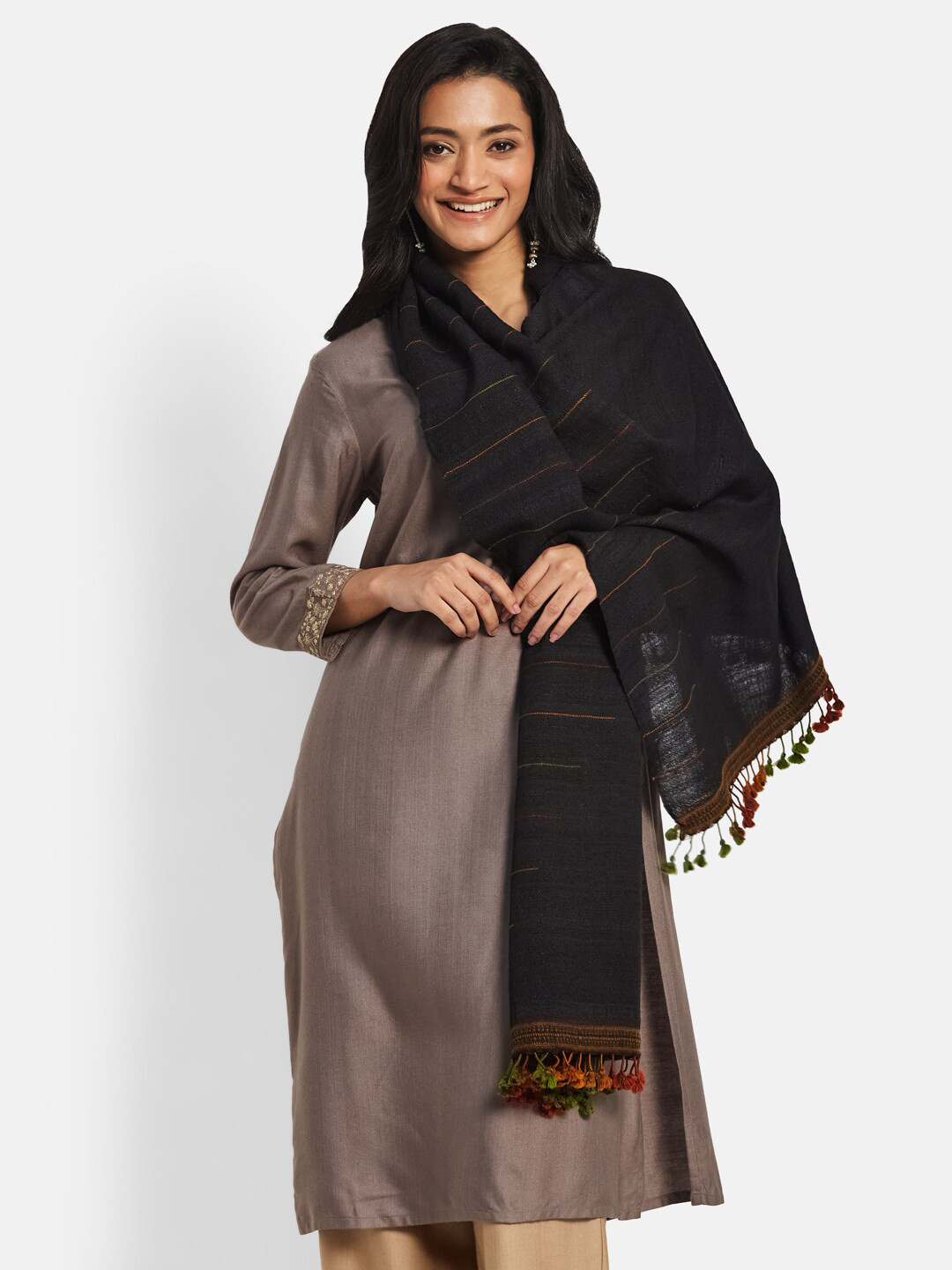 

Fabindia Women Woven Design Stole, Black