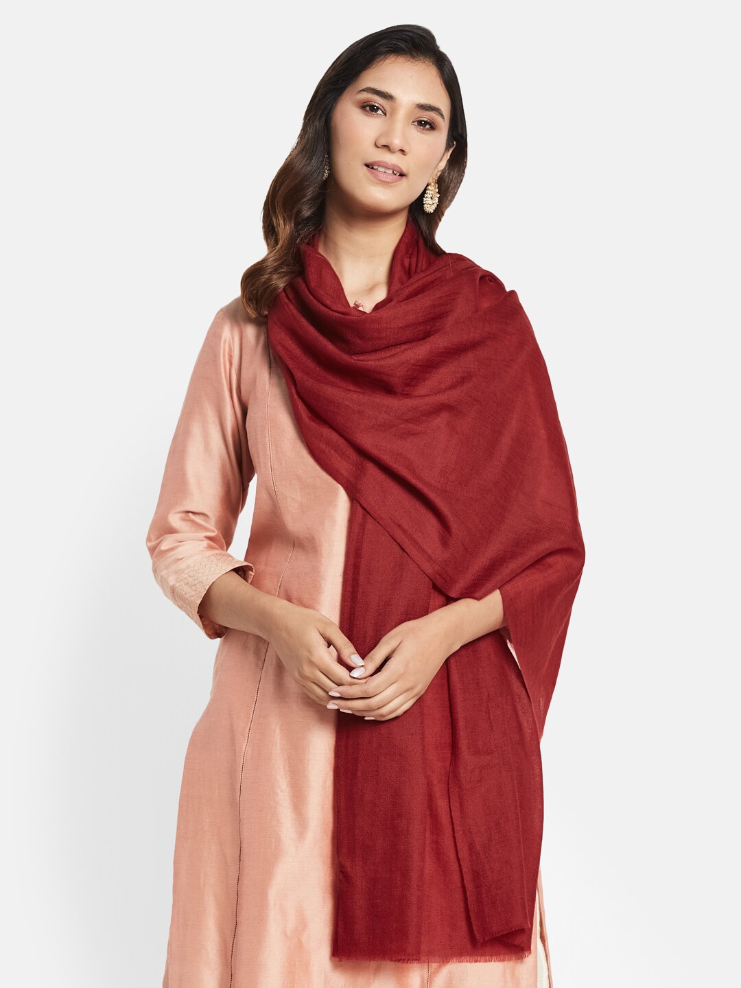 

Fabindia Women Cashmere Woven Stole, Red