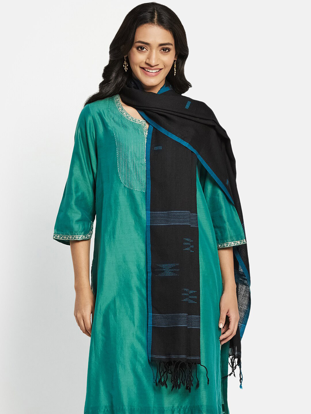 

Fabindia Women Woven Design Stole, Black