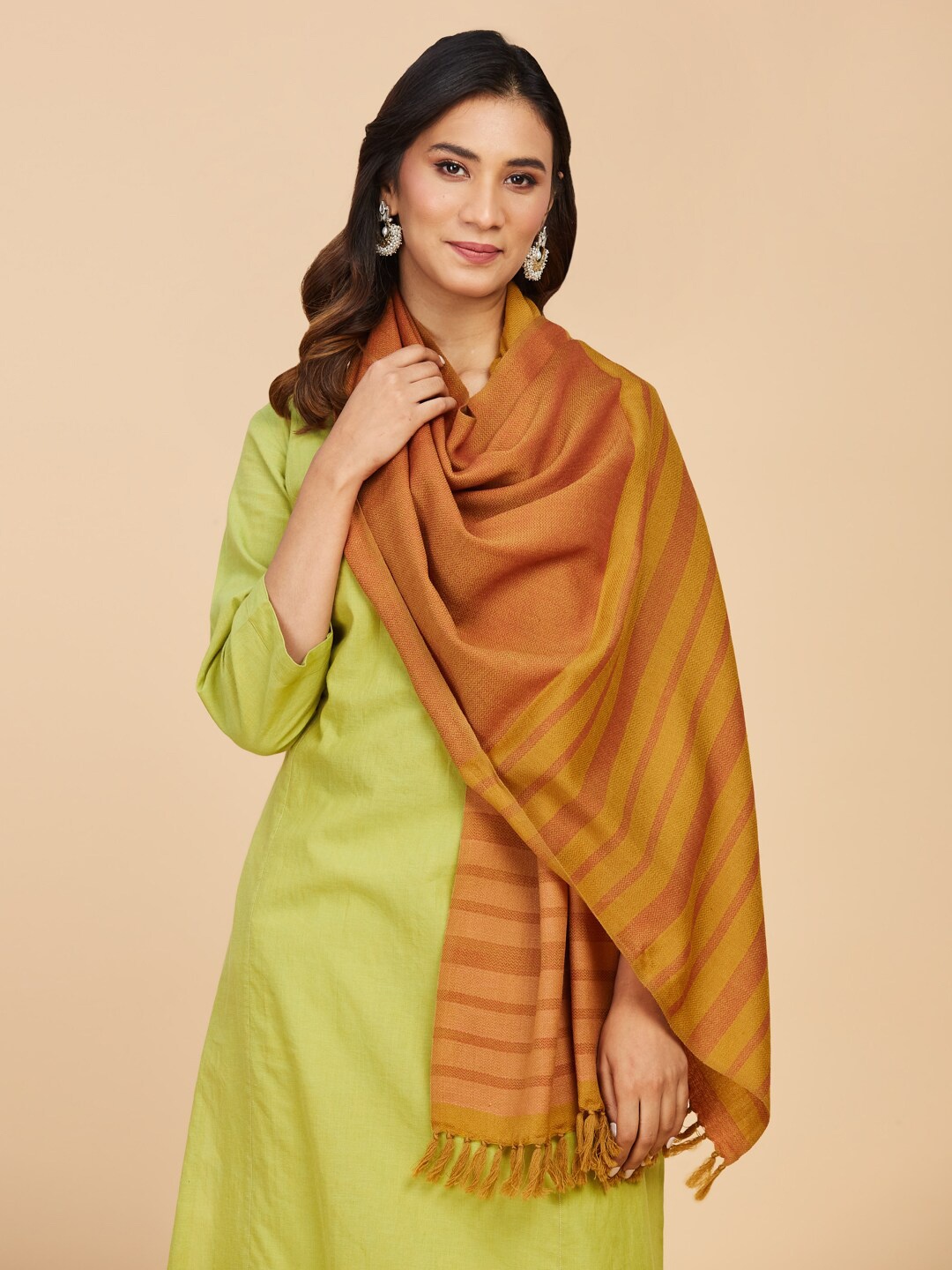 

Fabindia Women Striped Wool Stole, Mustard
