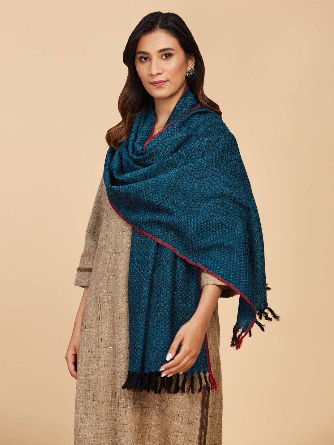

Fabindia Women Woven Design Wool Stole, Blue