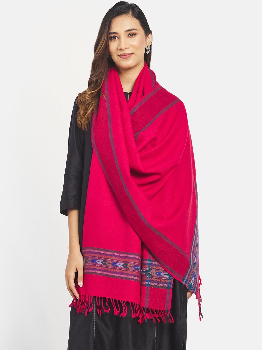 

Fabindia Women Woven Design Woollen Stole, Red