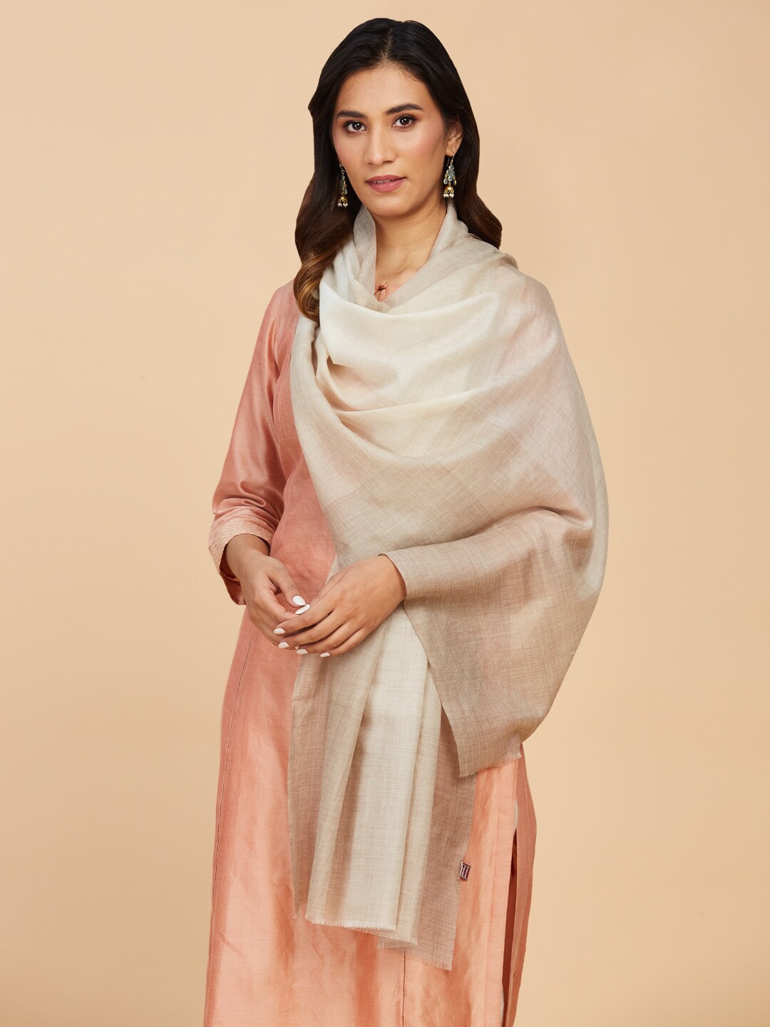 

Fabindia Women Cashmere Woven Stole, Cream