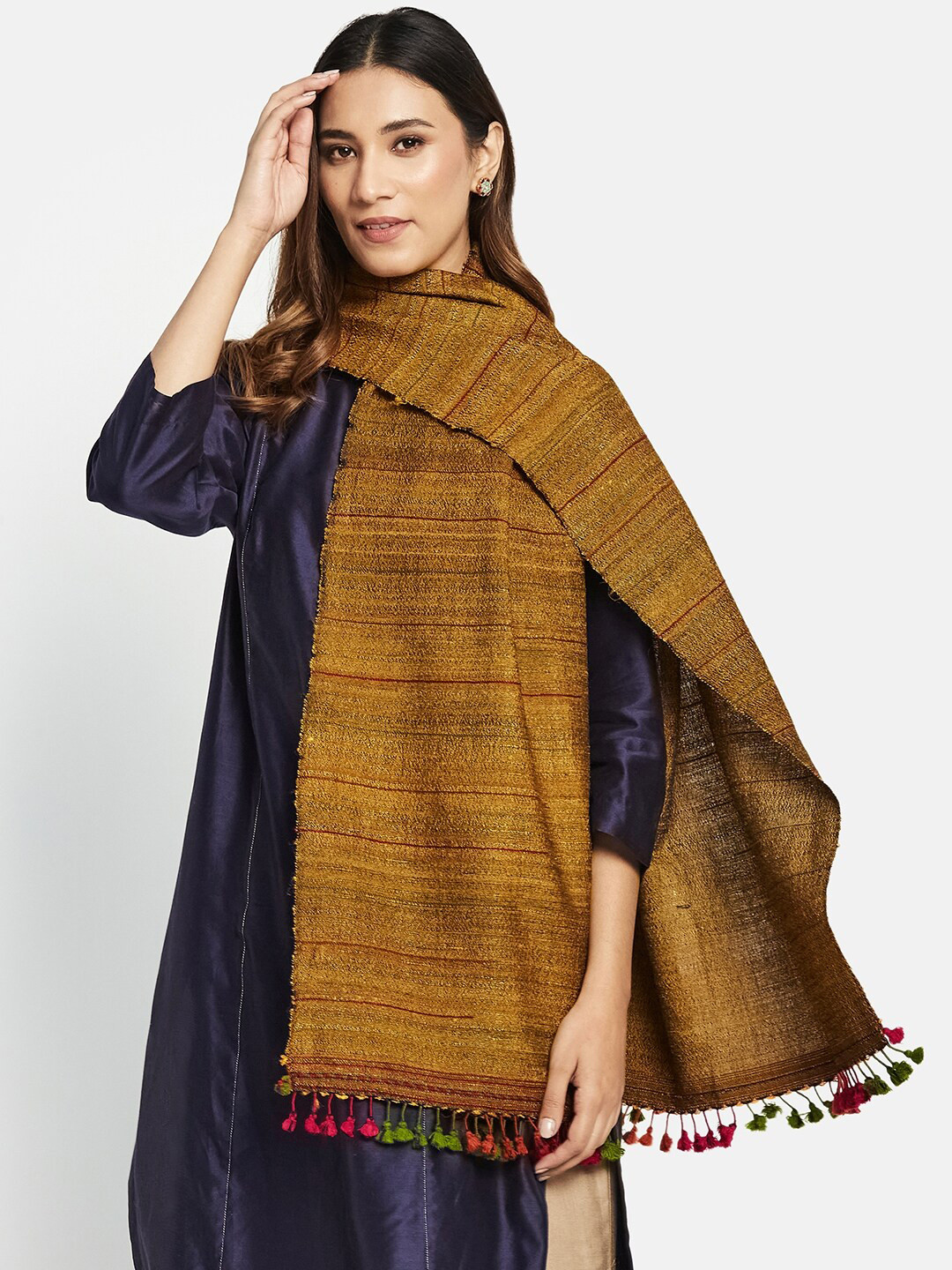 

Fabindia Women Woven Design Stole, Mustard