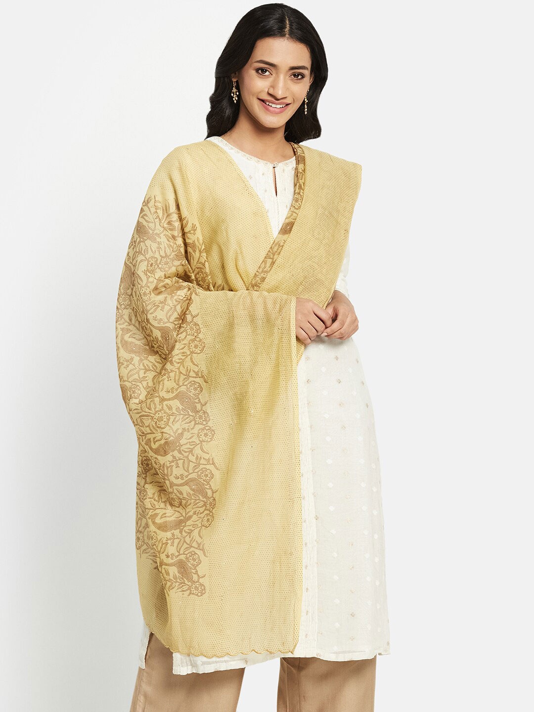 

Fabindia Printed Cotton Silk Dupatta, Beige