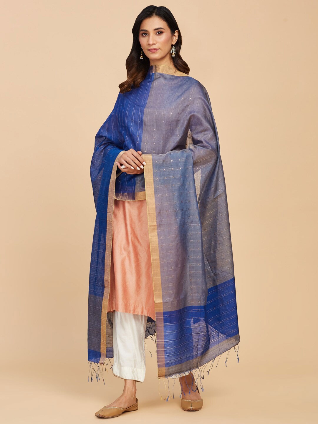 

Fabindia Woven Design Cotton Silk Dupatta, Navy blue