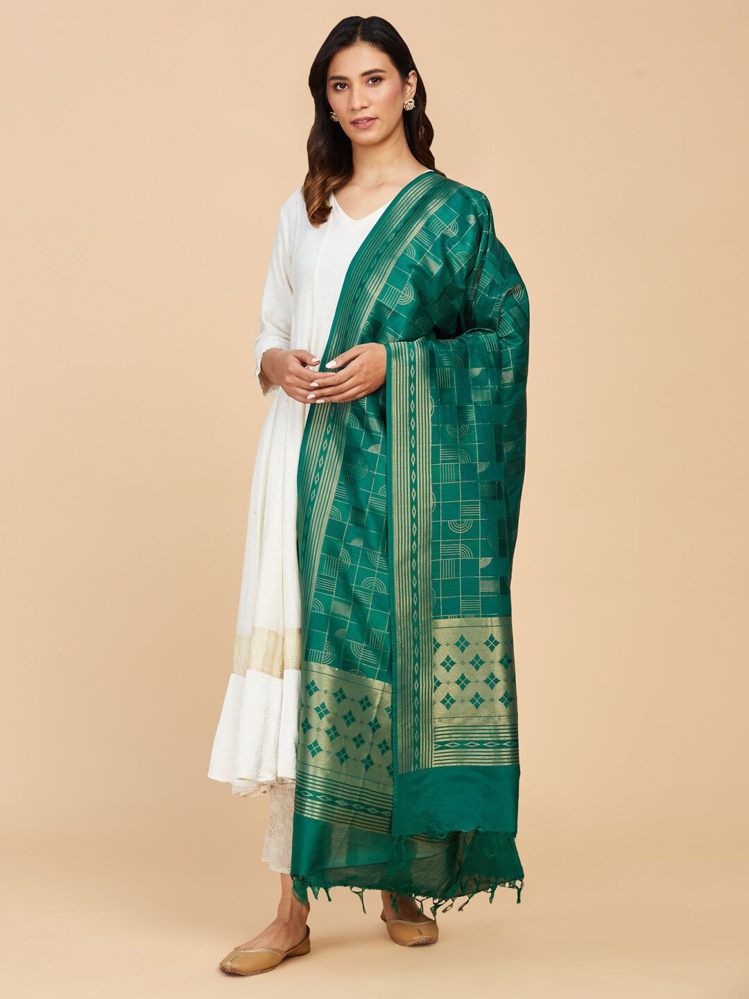 

Fabindia Geometric Woven Design Dupatta, Green