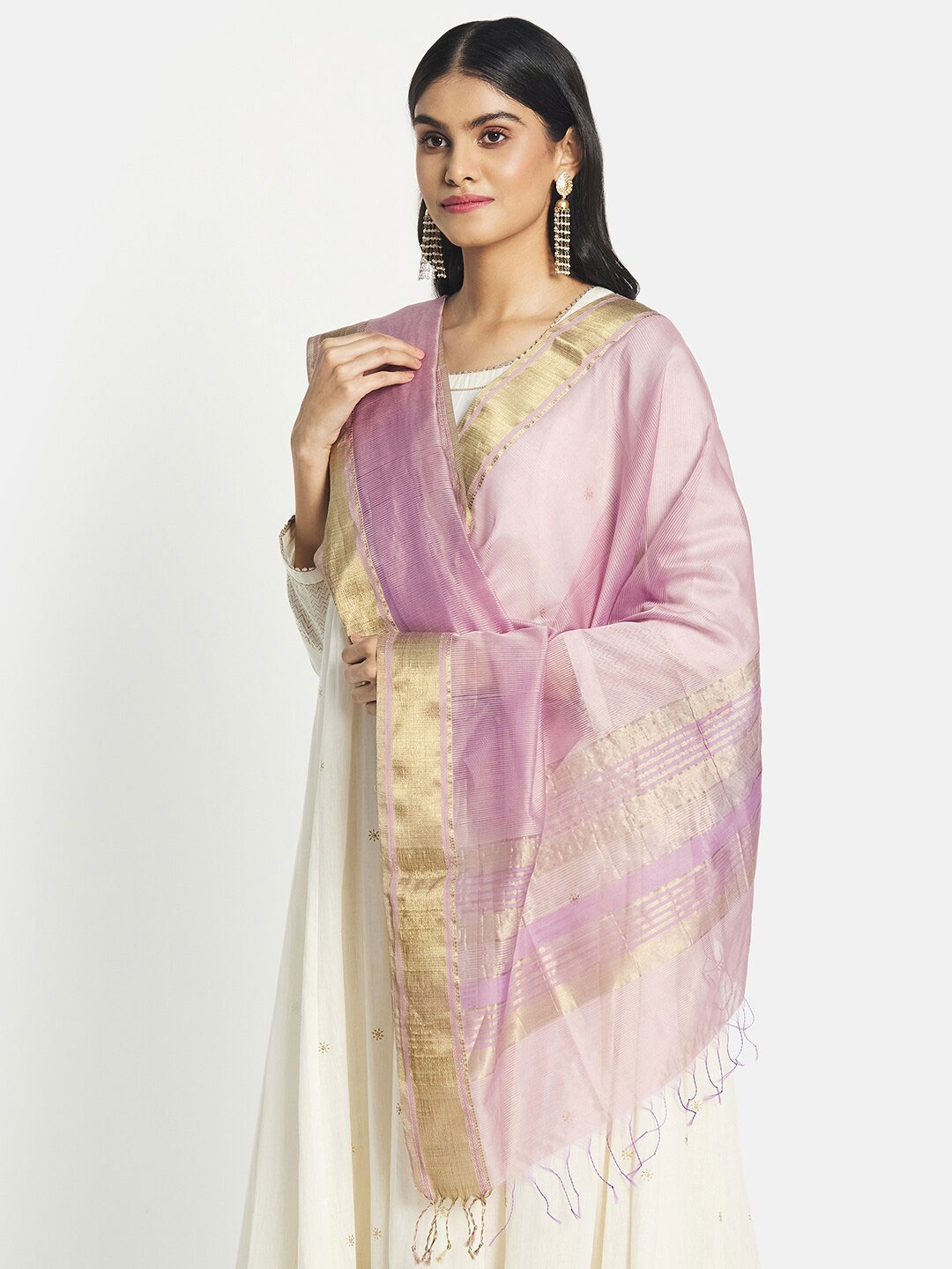 

Fabindia Woven Design Cotton Silk Zari Dupatta, Lavender
