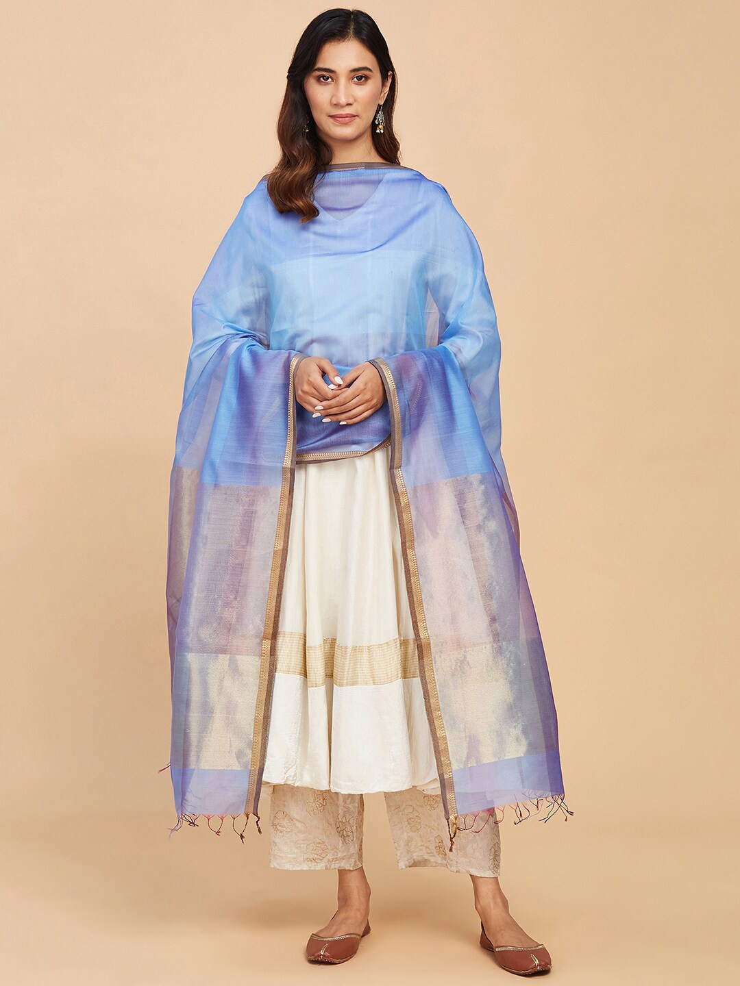 

Fabindia Cotton Silk Woven Dupatta, Blue