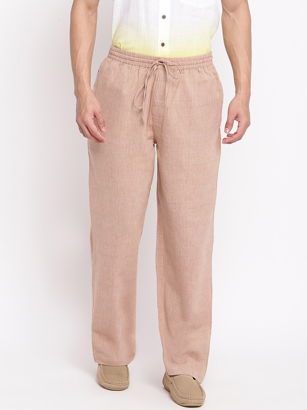 

Fabindia Men Mid-Rise Cotton Parallel Trousers, Beige
