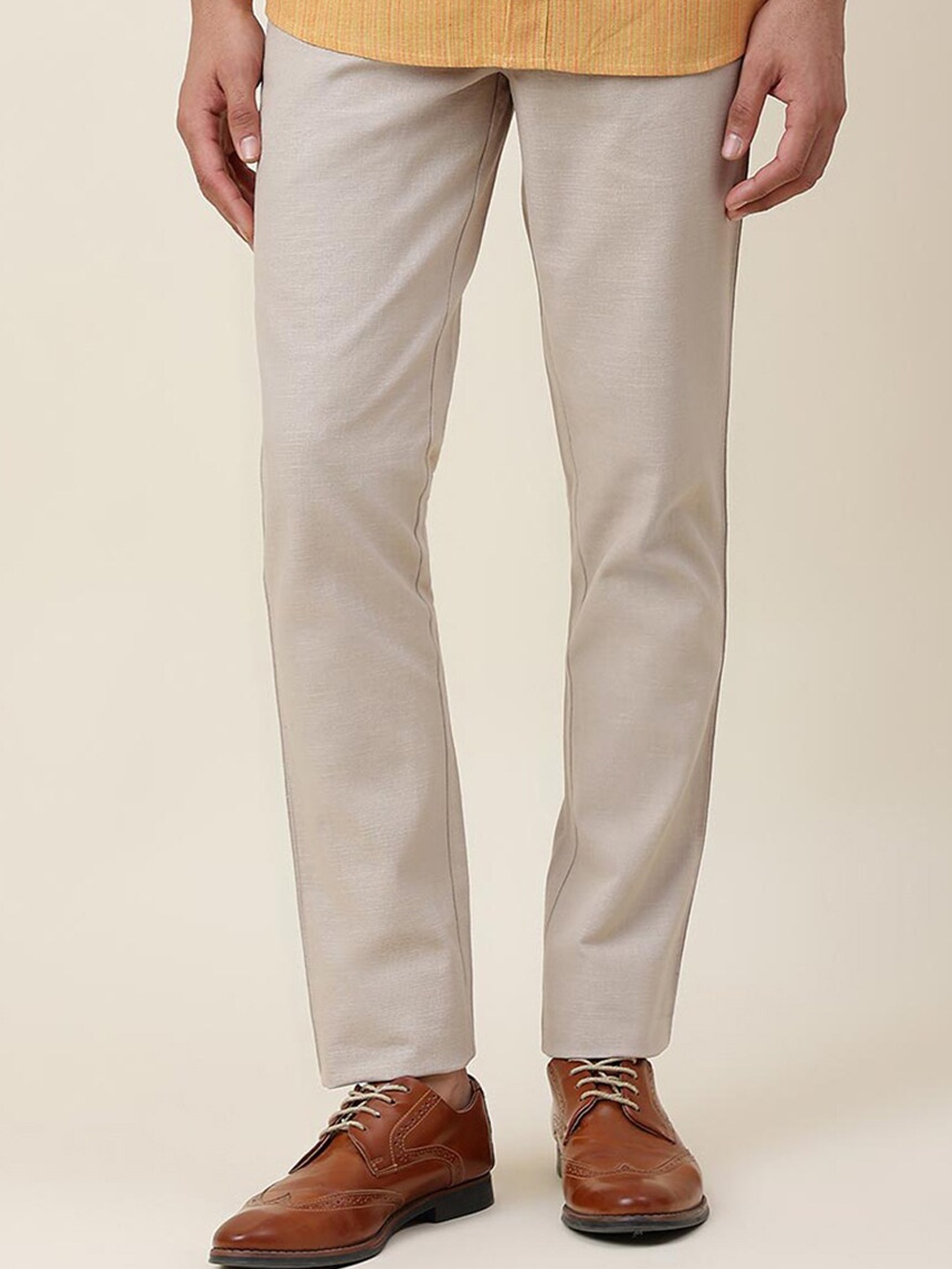 

Fabindia Men Mid-Rise Cotton Trousers, Beige