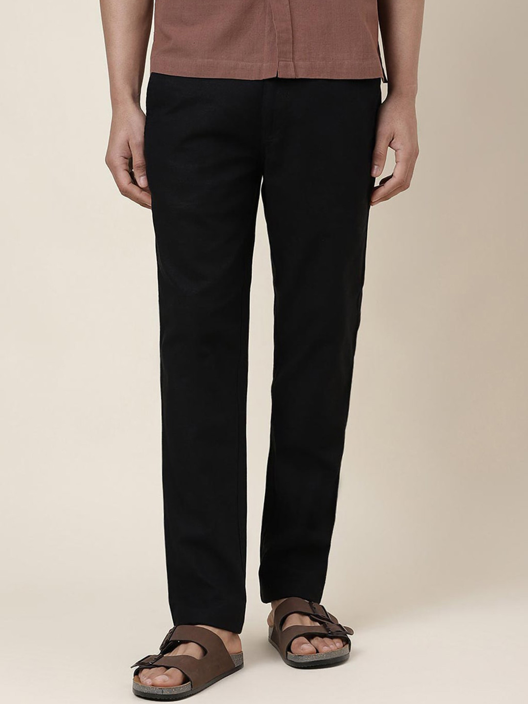 

Fabindia Men Mid-Rise Cotton Trousers, Black