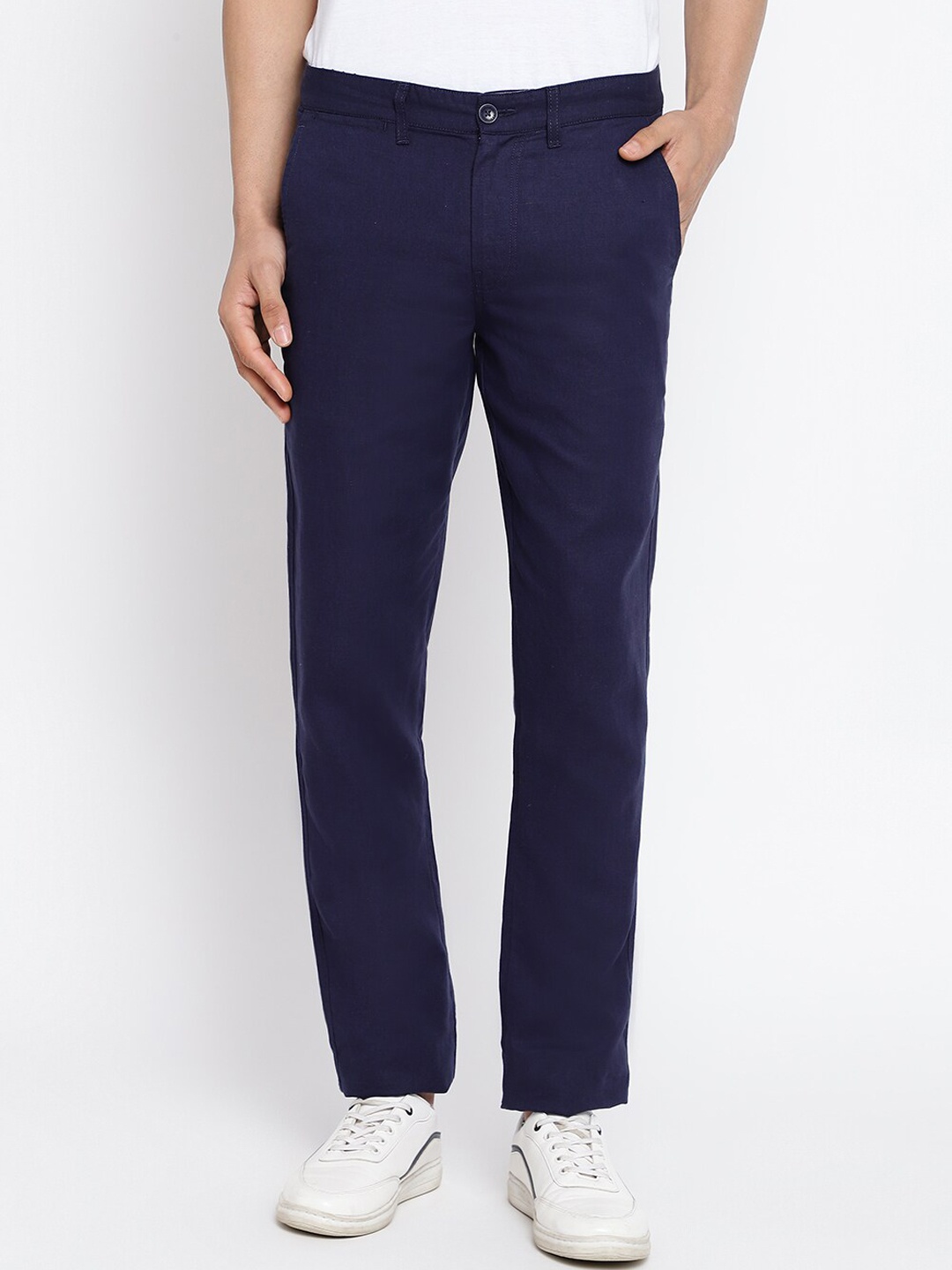 

Fabindia Men Mid-Rise Cotton Trousers, Navy blue