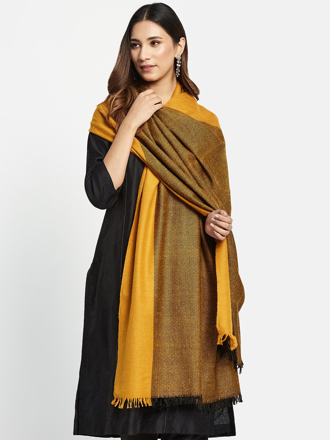 

Fabindia Women Woven Design Shawl With Tassels, Mustard
