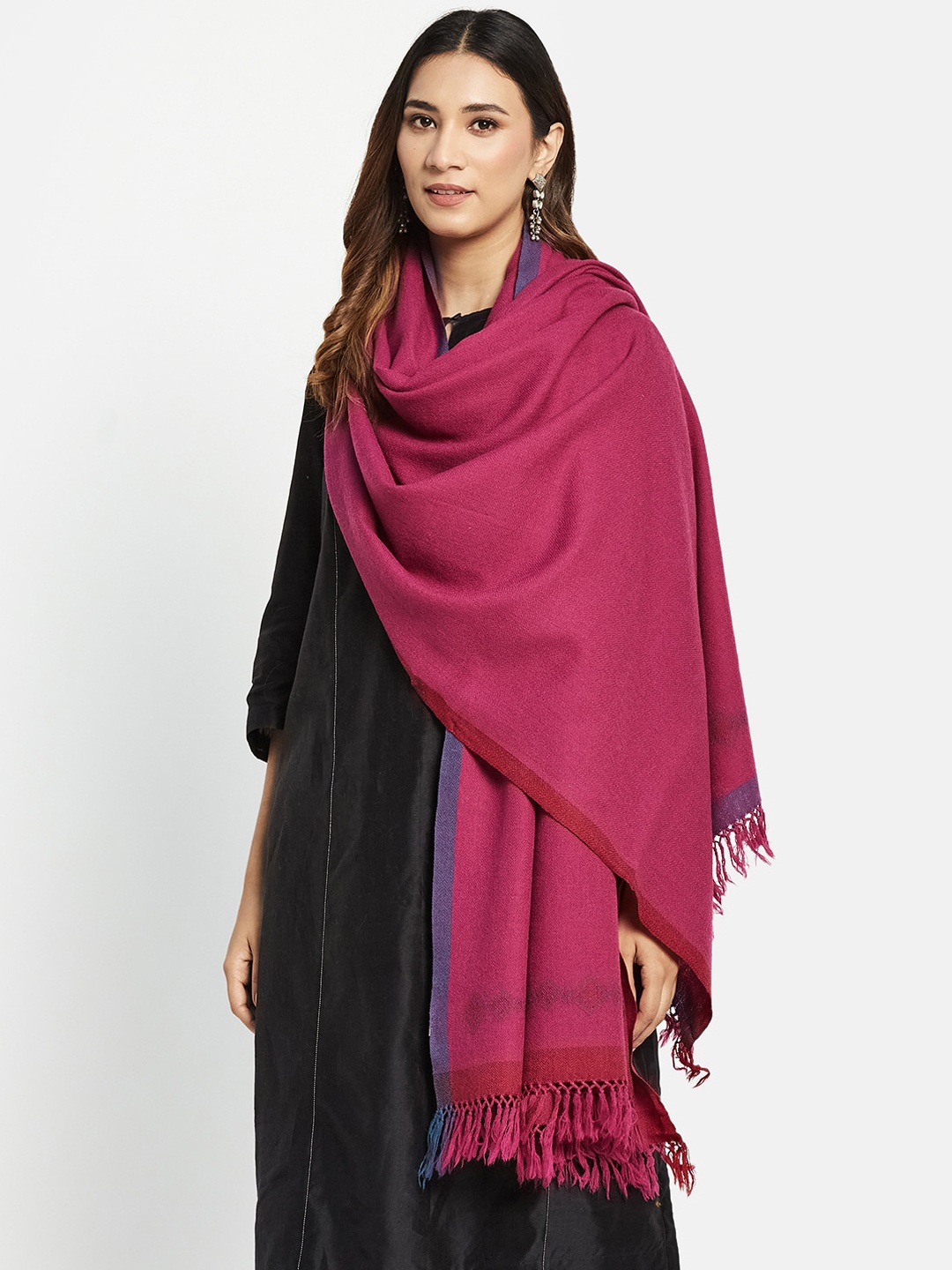 

Fabindia Women Woven Design Shawl With Tassels, Red