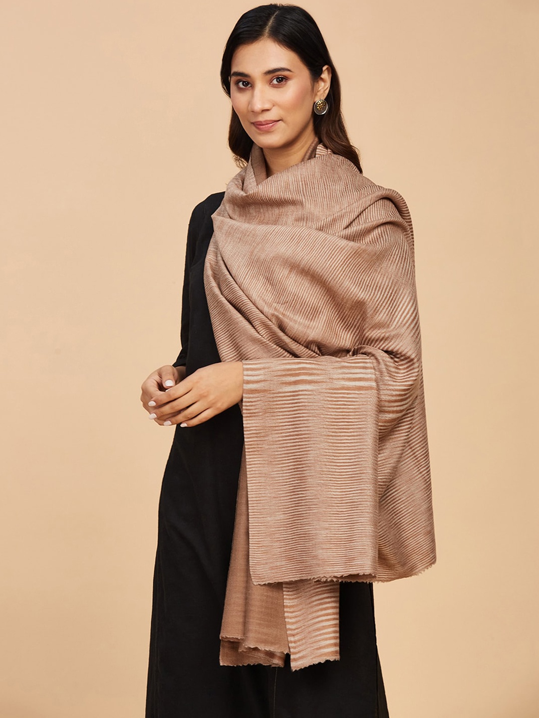 

Fabindia Women Striped Woolen Shawl, Brown