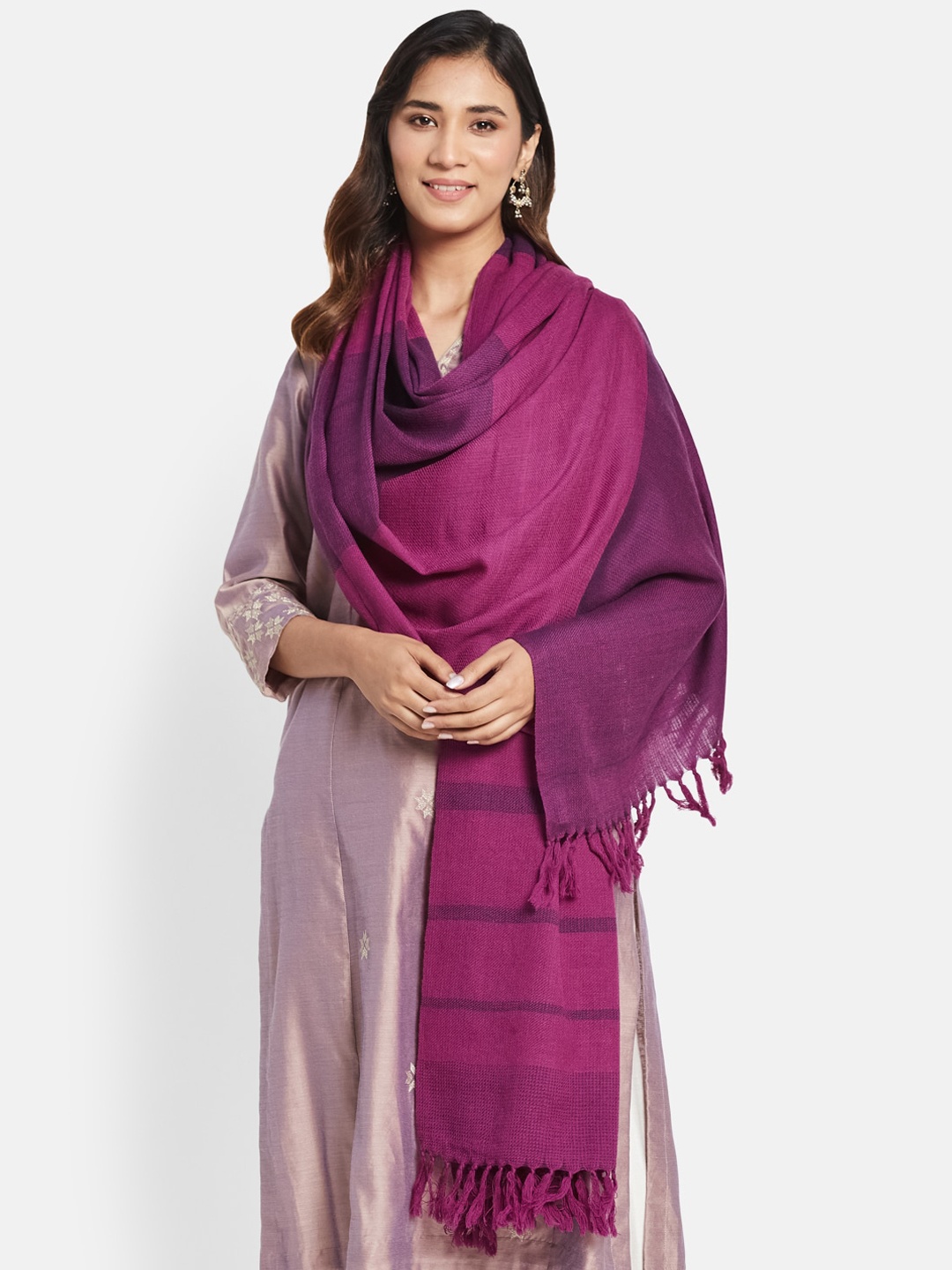 

Fabindia Women Woolen Shawl With Tassels, Purple