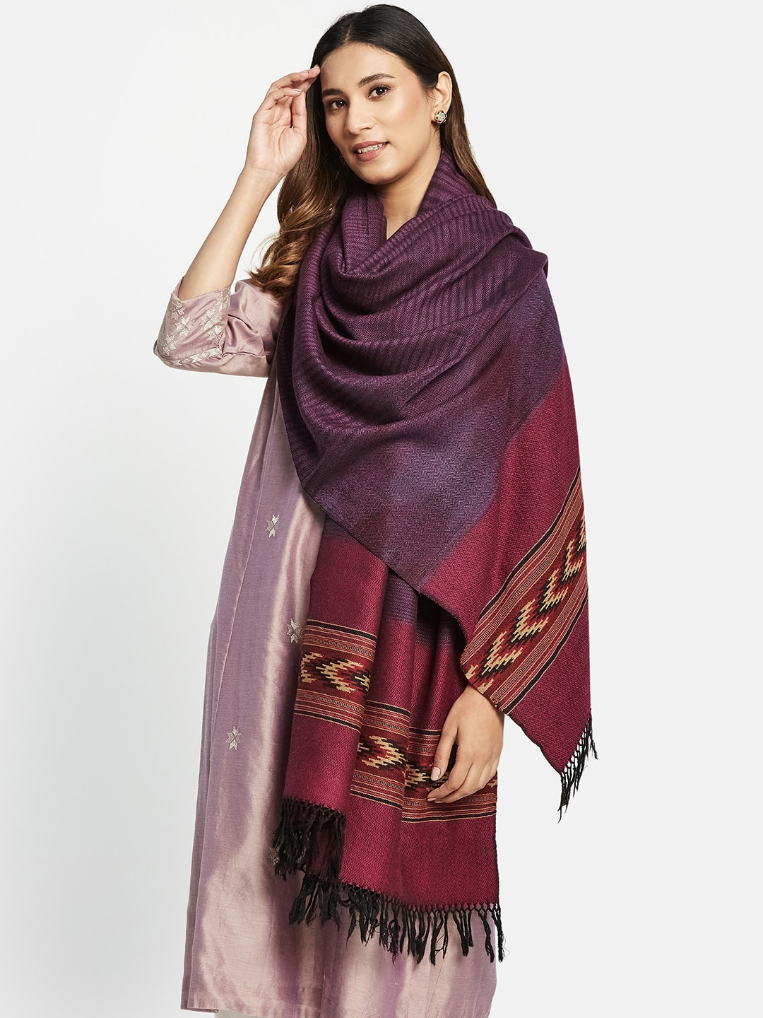 

Fabindia Women Hand Woven Woollen Shawl, Magenta