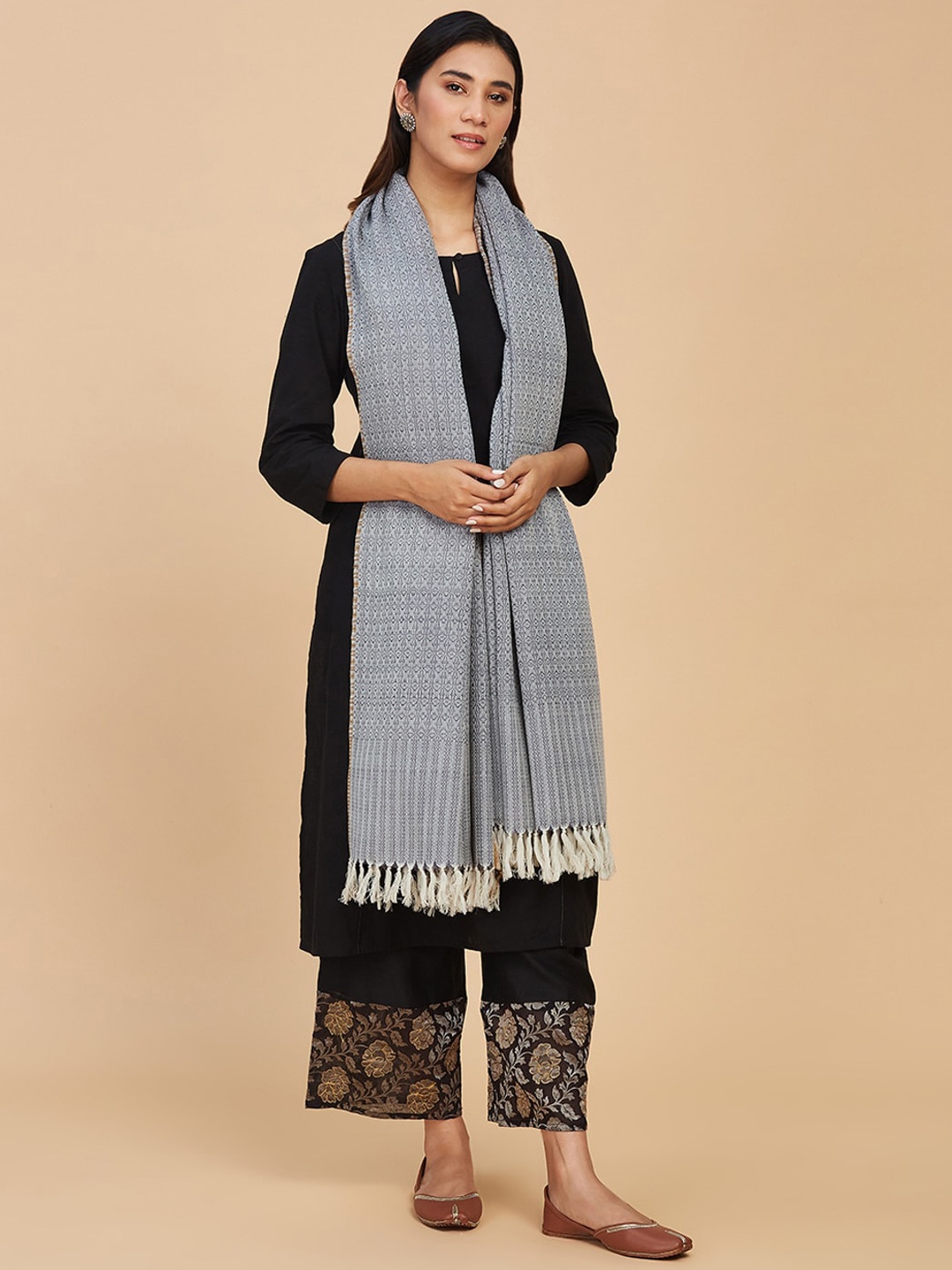 

Fabindia Women Woven-Designed Woollen Shawl, Grey