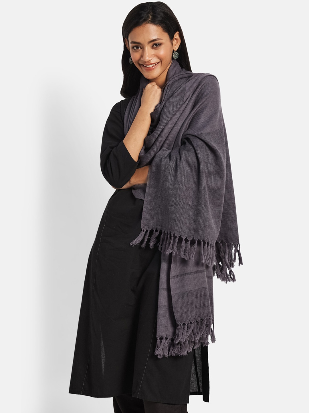 

Fabindia Women Striped Woollen Shawl, Grey