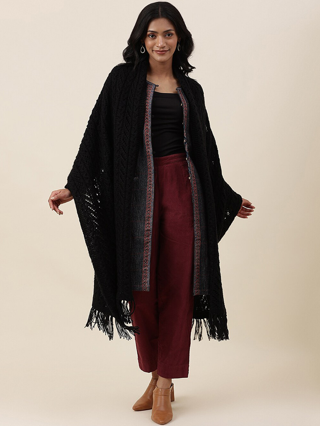 

Fabindia Women Woven Design Acrylic Shawl, Black