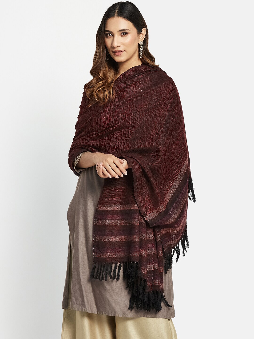 

Fabindia Wool Blend Hand Woven Shawl, Black