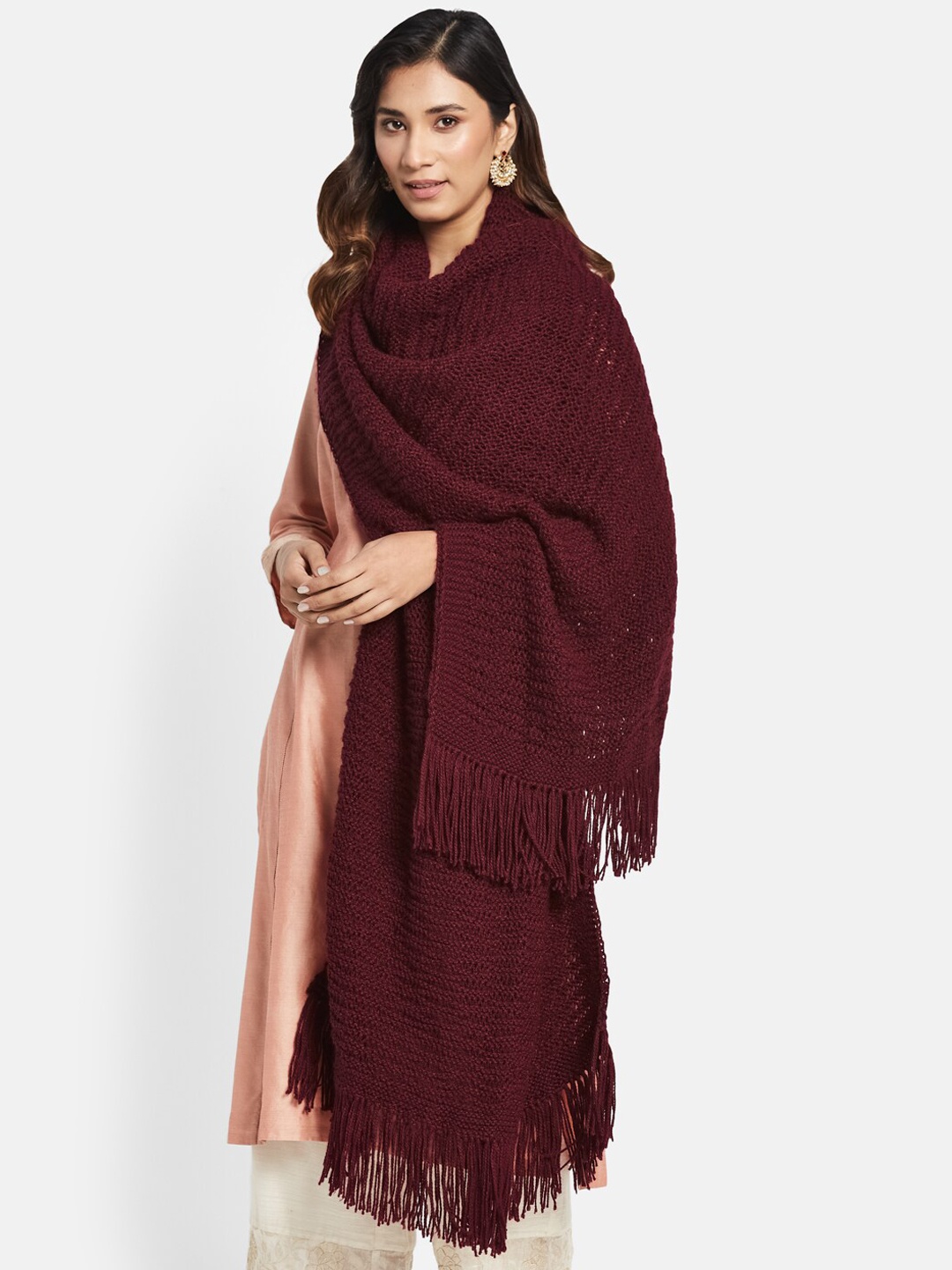 

Fabindia Women Self-Designed Acrylic Shawl, Maroon