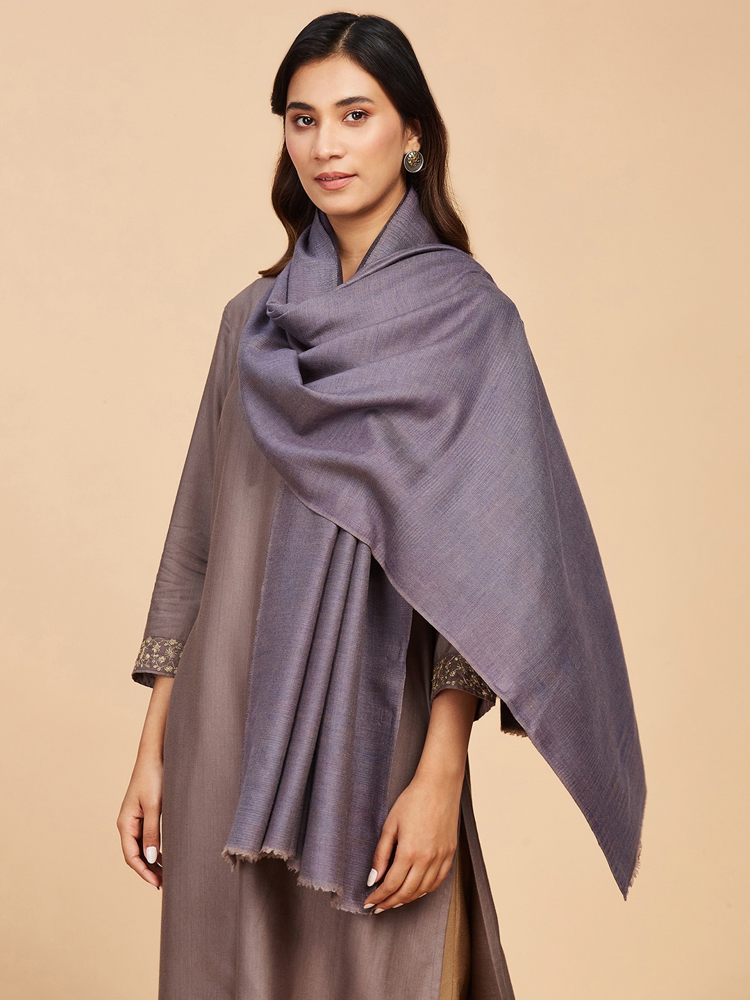 

Fabindia Women Woven-Design Wool Shawl, Blue