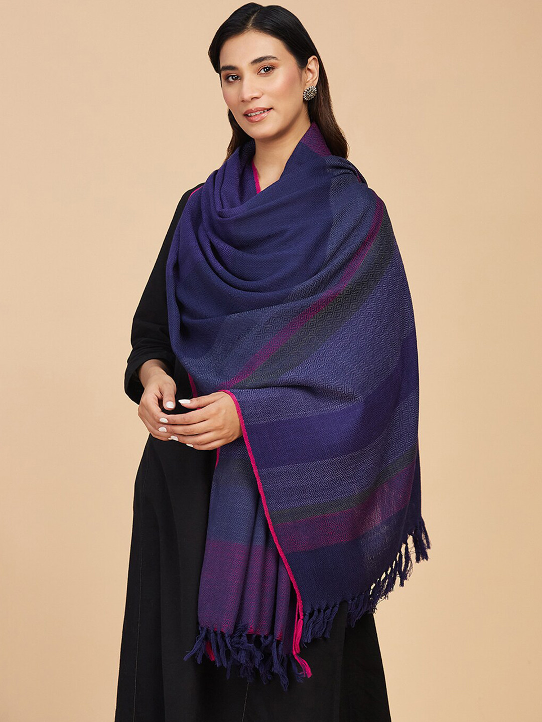 

Fabindia Women Striped Woollen Shawl, Blue