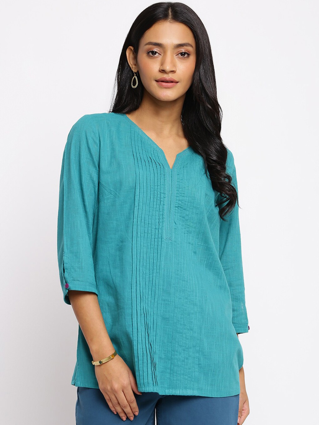 

Fabindia Thread Work Pure Cotton Kurta, Turquoise blue