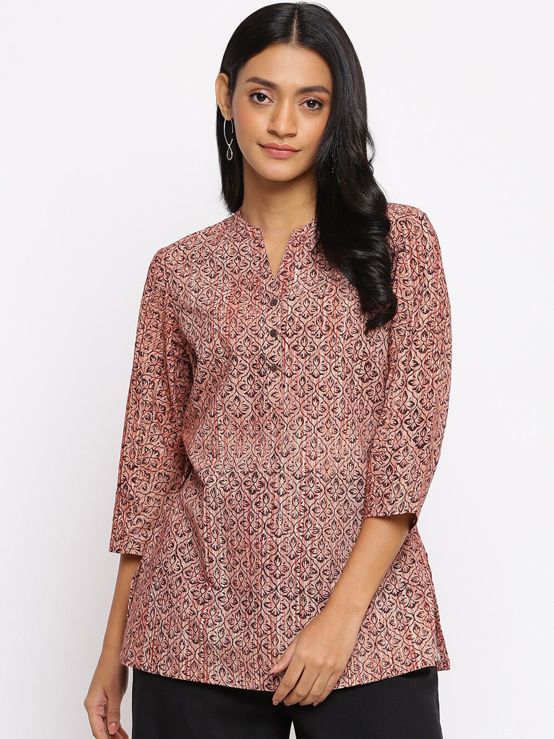 

Fabindia Ethnic Motifs Printed Tunic, Beige