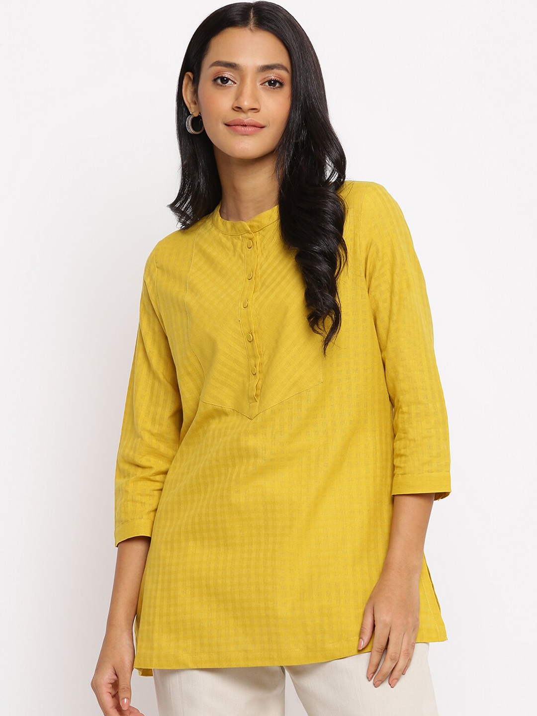 

Fabindia Striped Woven Design Cotton Kurti, Yellow