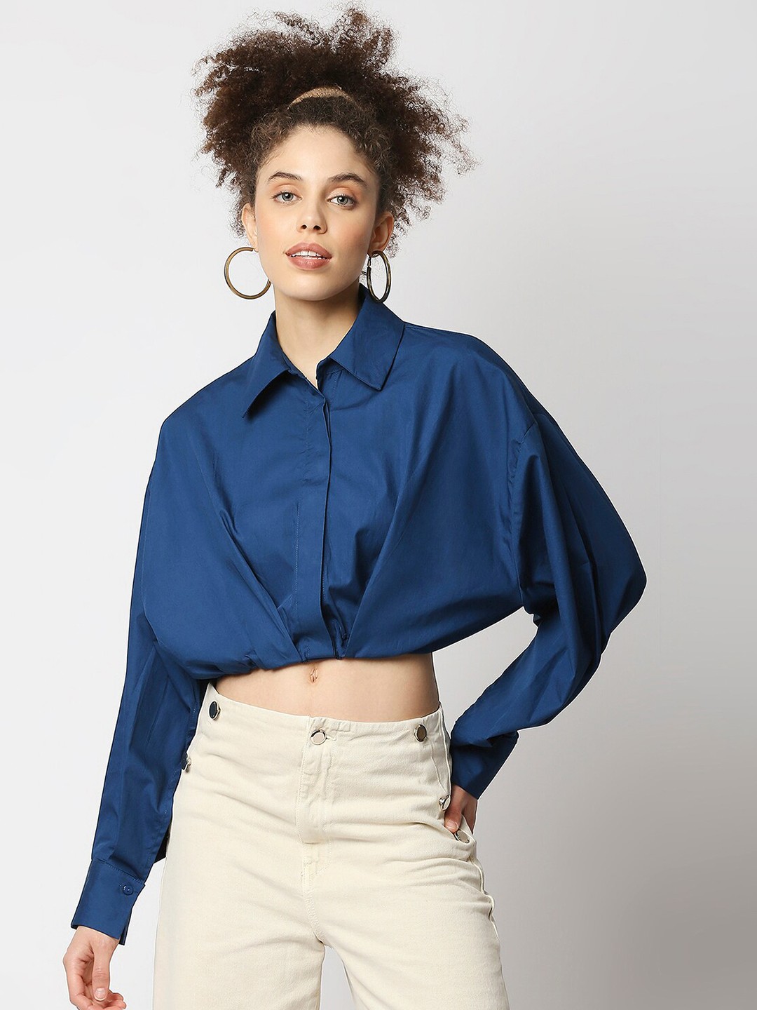 

Remanika Comfort Pure Cotton Casual Crop Shirt, Blue