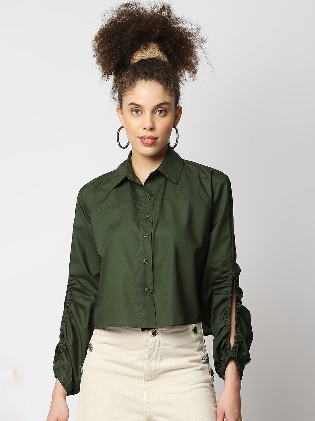 

Remanika Comfort Slit Sleeves Pure Cotton Casual Shirt, Green