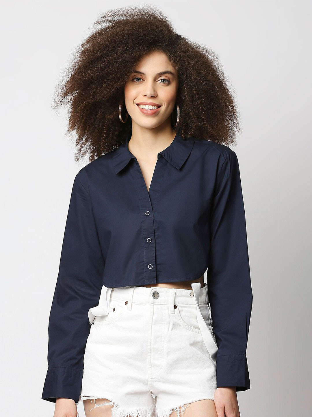 

Remanika Comfort Pure Cotton Casual Crop Shirt, Blue