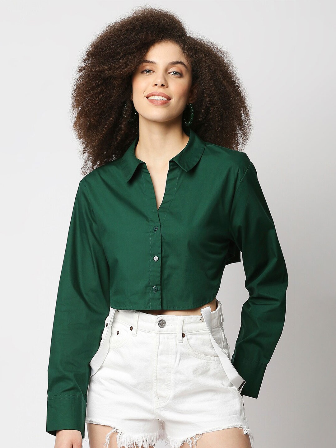 

Remanika Comfort Pure Cotton Casual Crop Shirt, Green
