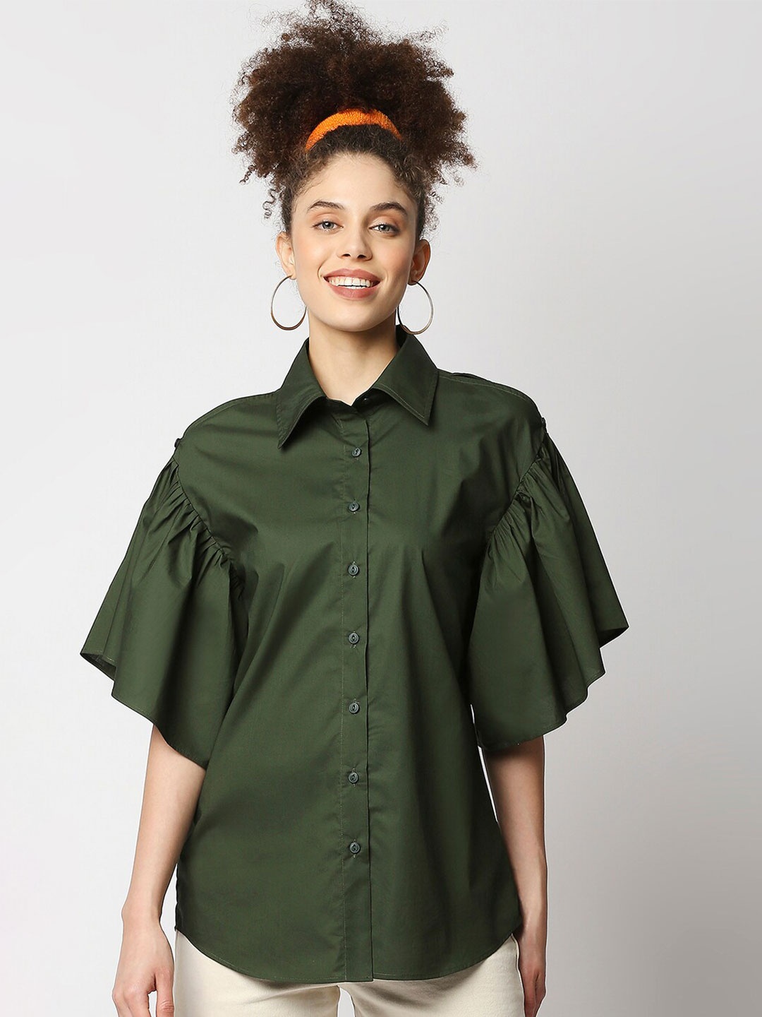 

Remanika Drop Shoulder Sleeves Cotton Casual Shirt, Green