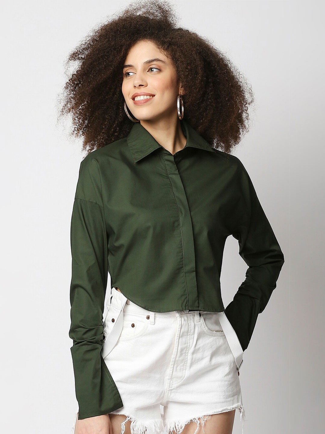 

Remanika Shirt Collar Cotton Shirt Style Top, Green