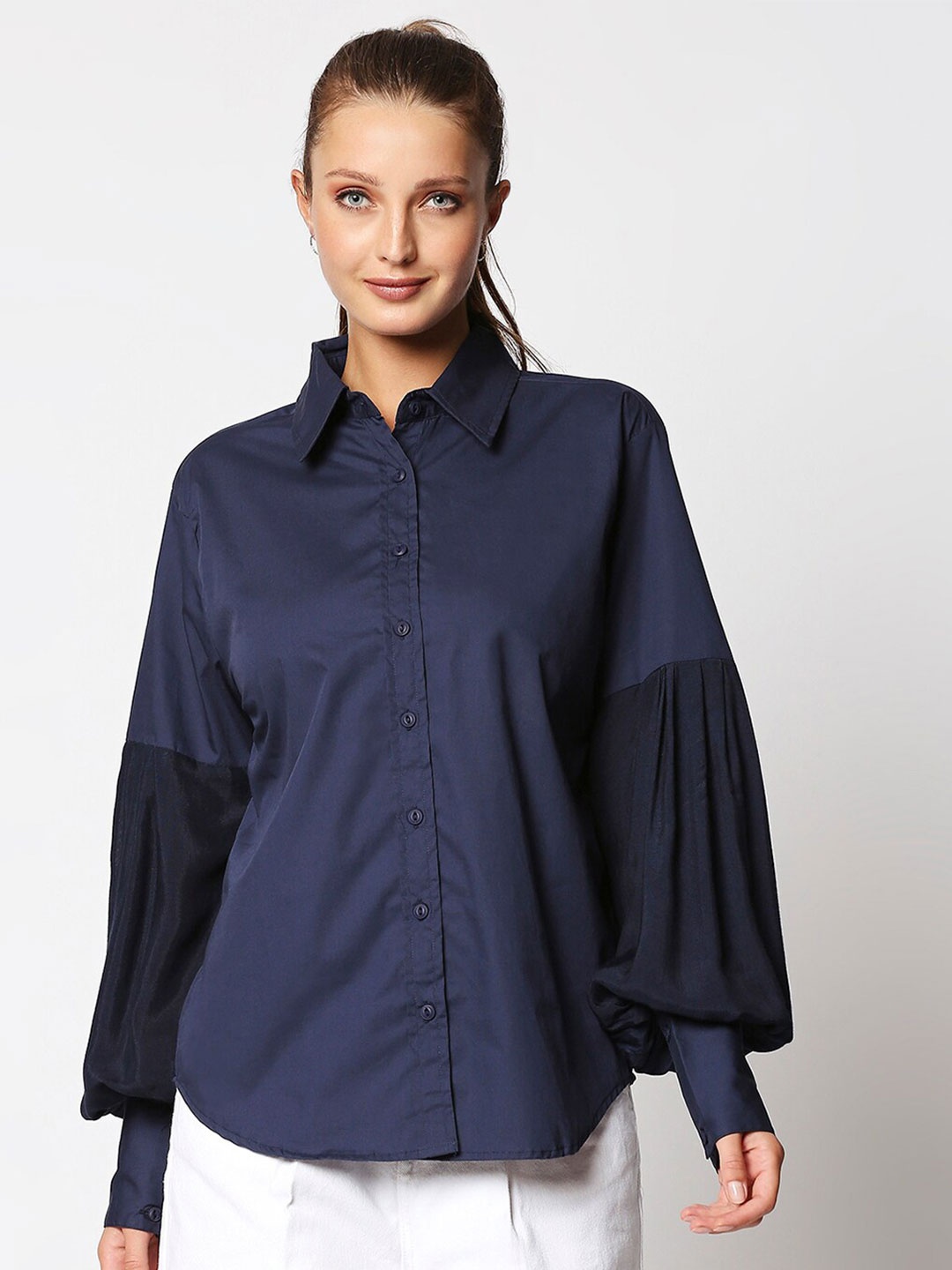 

Remanika Spread Collar Comfort Fit Cotton Casual Shirt, Navy blue