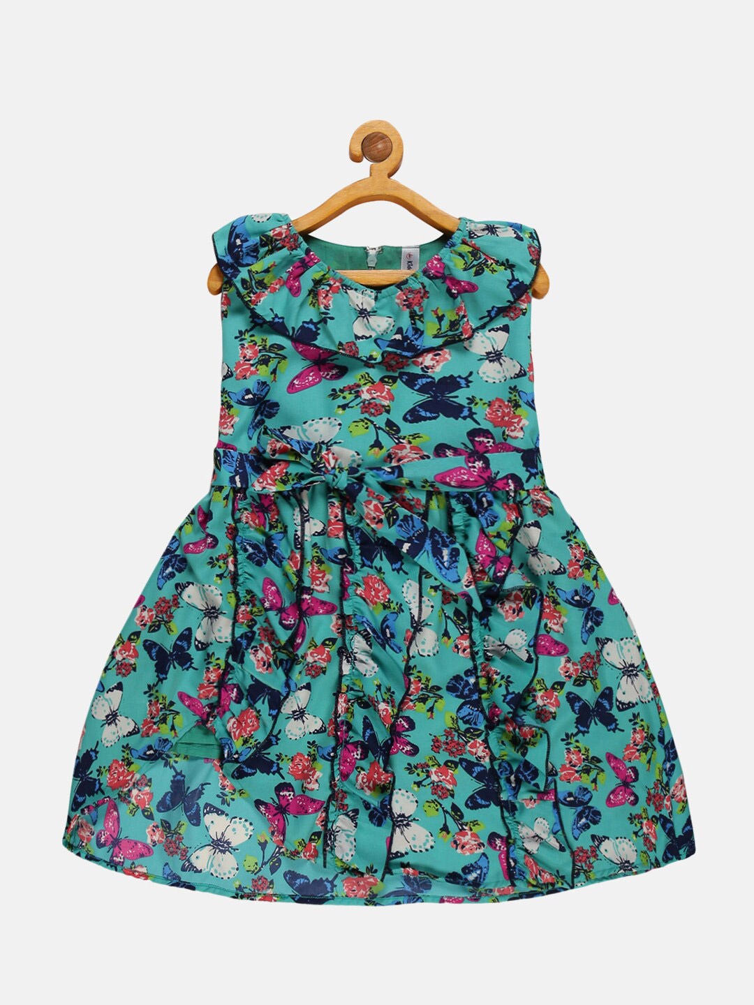 

KiddoPanti Girls Floral Printed Georgette Dress, Blue