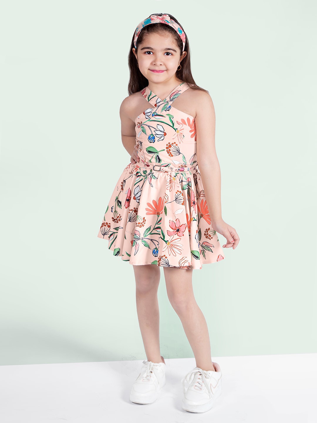 

Naughty Ninos Girls Halter Neck Floral Crepe Fit & Flare Dress, Pink
