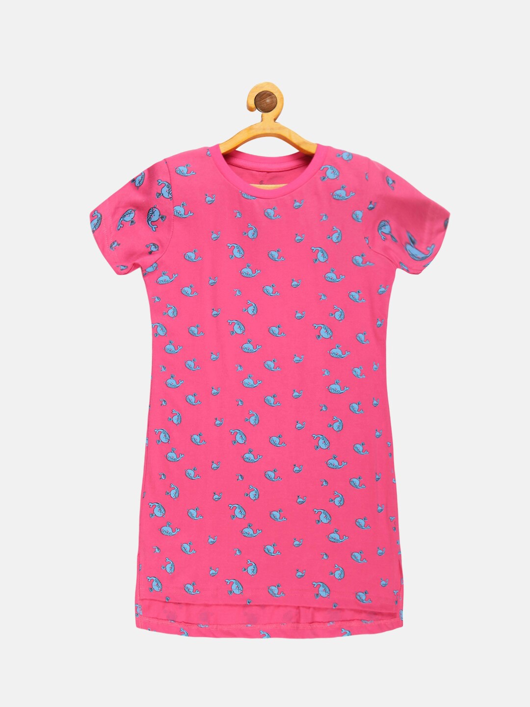 

KiddoPanti Girls Conversational Printed Pure Cotton Nightdress, Pink