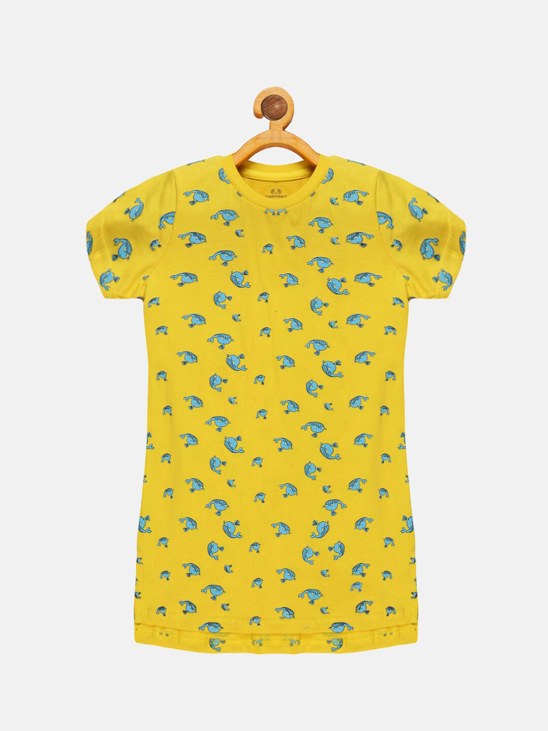 

KiddoPanti Girls Conversational Printed Pure Cotton Nightdress, Yellow