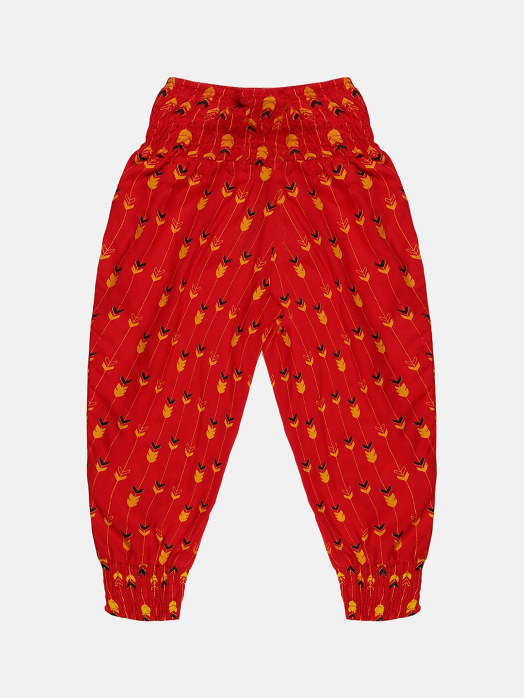 

KiddoPanti Girls Printed Mid-Rise Harem Pants, Red