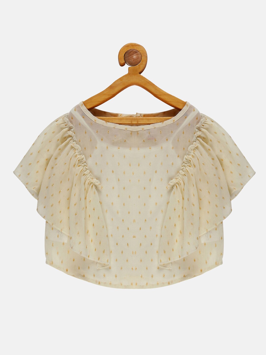 

KiddoPanti Girls Self Design Round Neck Top, Off white