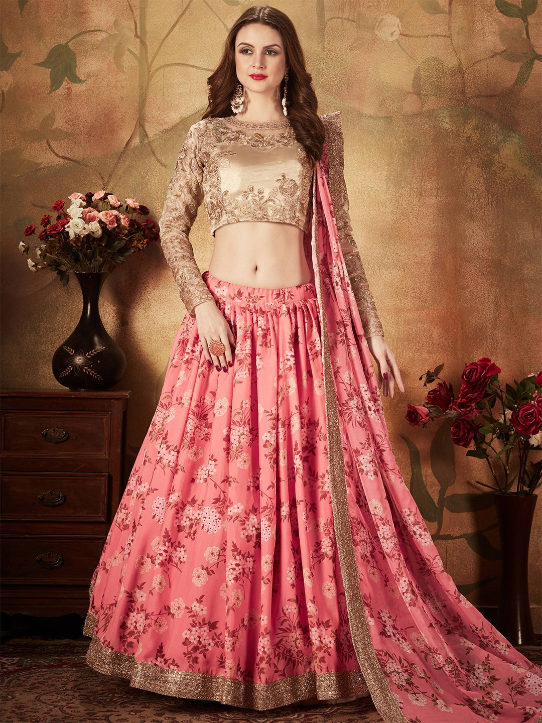 

FABPIXEL Embroidered Semi-Stitched Lehenga & Unstitched Blouse With Dupatta, Pink
