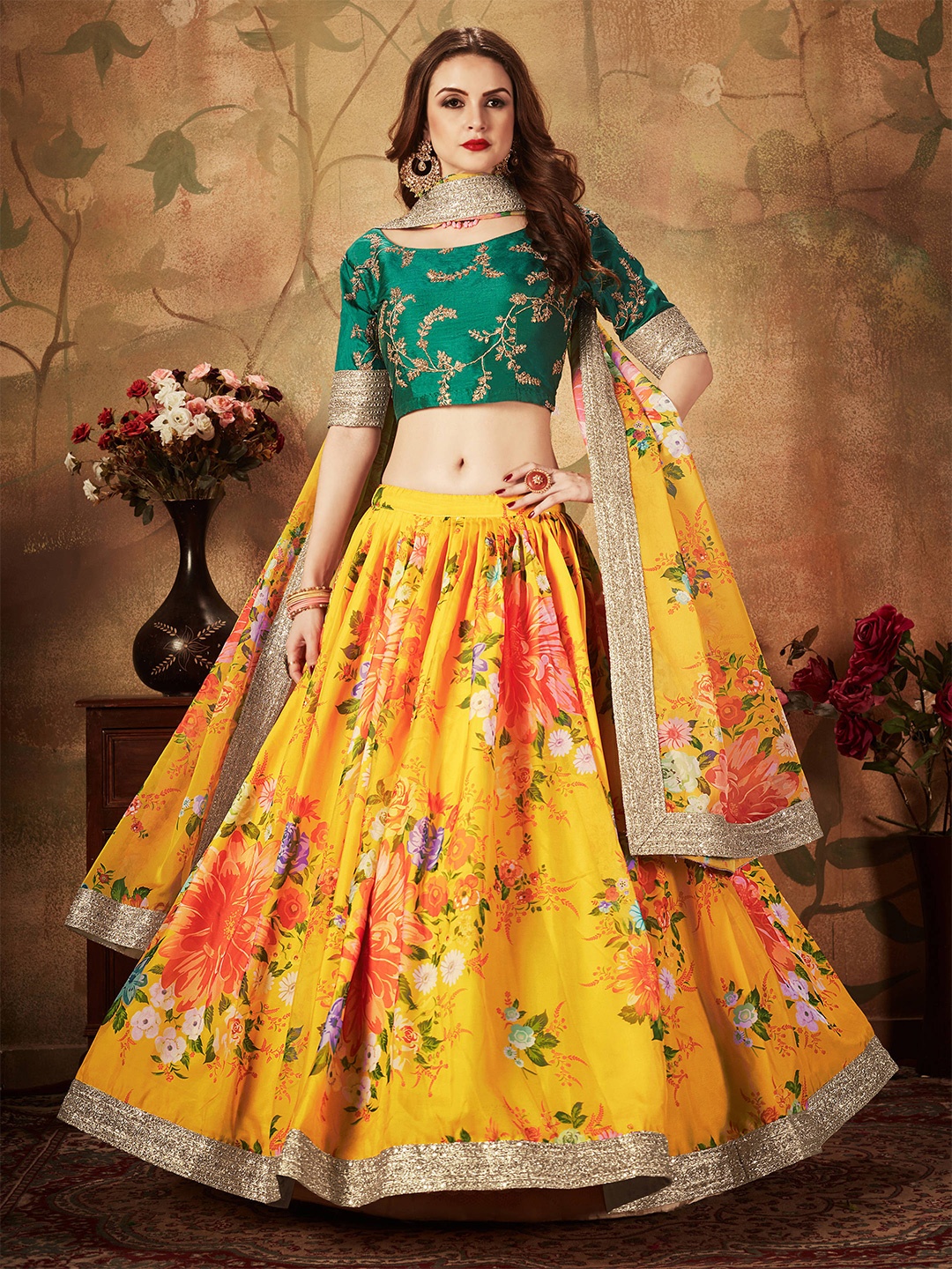 

FABPIXEL Embroidered Semi-Stitched Lehenga & Unstitched Blouse With Dupatta, Yellow