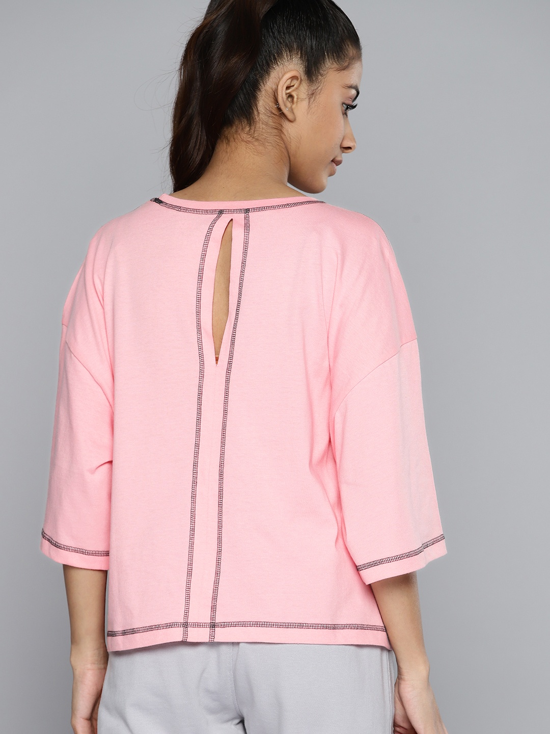 

HRX by Hrithik Roshan Women Drop-Shoulder Sleeves Pure Cotton Boxy T-shirt, Pink