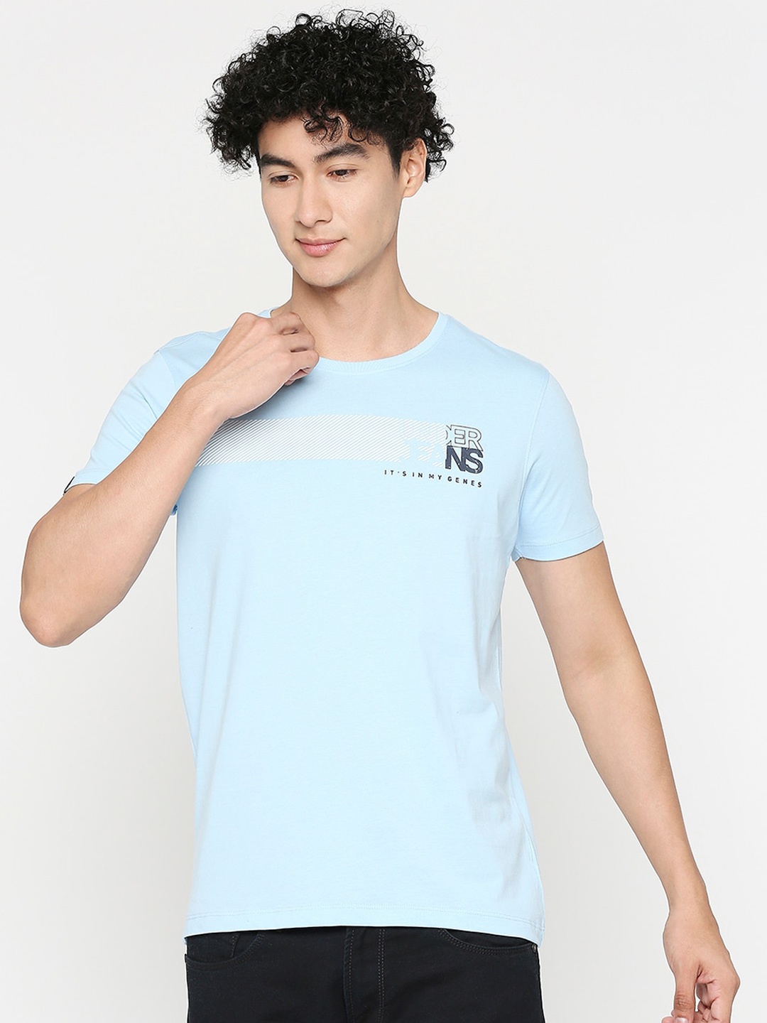 

UnderJeans by Spykar Typography Printed Cotton T-shirt, Blue