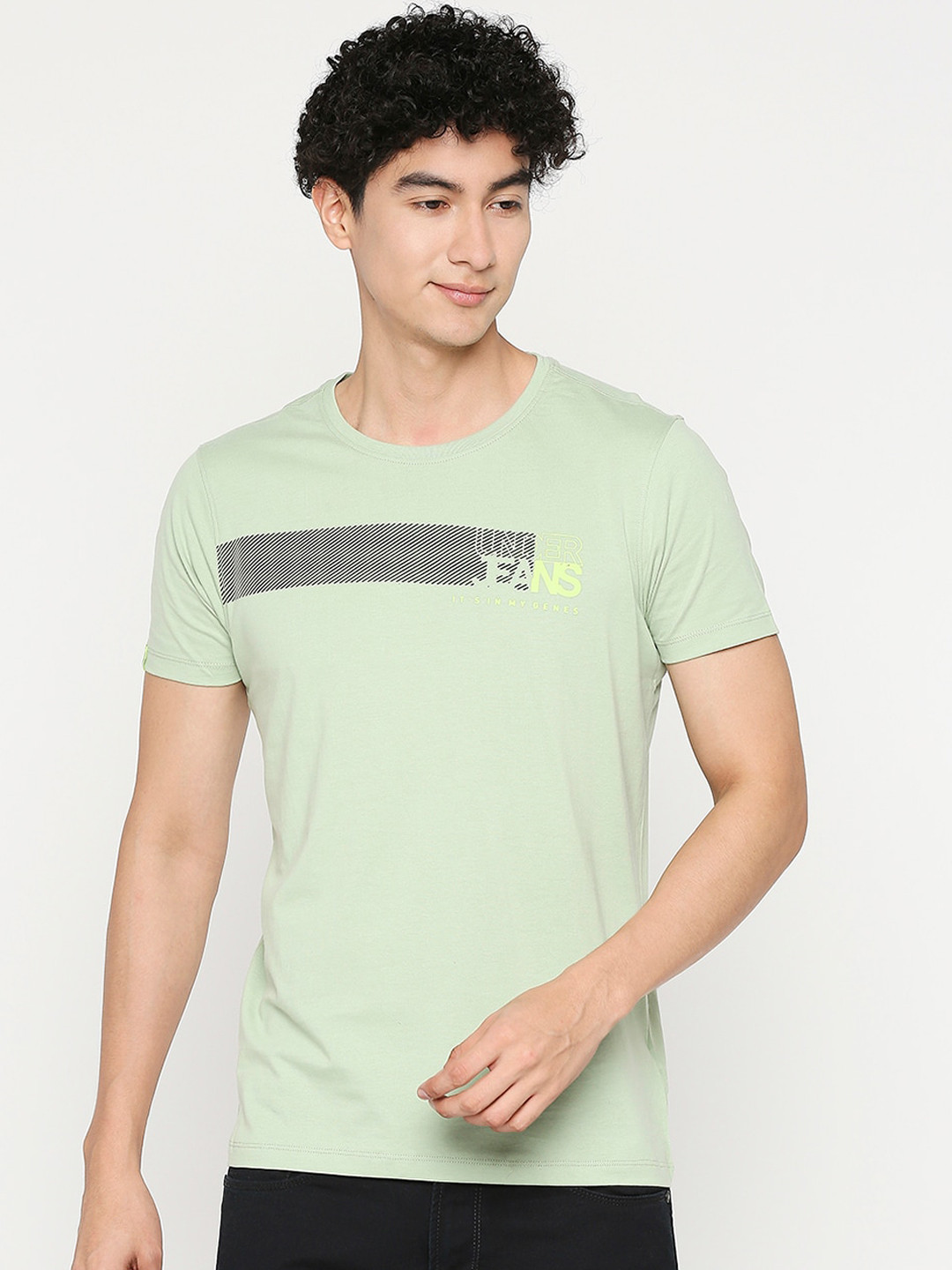 

UnderJeans by Spykar Round Neck Short Sleeves Cotton T-shirt, Green
